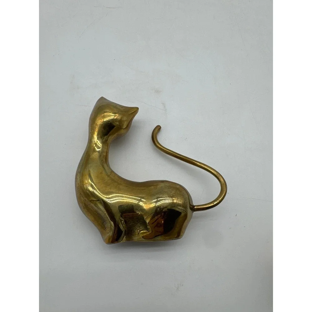 Vintage Brass Cat Figure Desktop Shelf‎ Home Decor Collectible Figurine Used